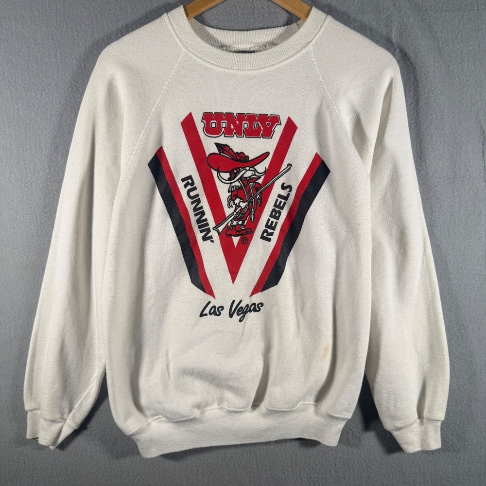 Vintage UNLV Runnin Rebels Sweatshirt Hanes Mens Large White Las Vegas NCAA 90s